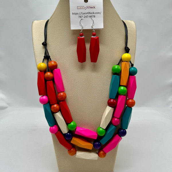 "Bohéme", Wood & Wax Cord necklace