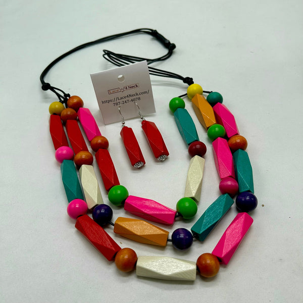 "Bohéme", Wood & Wax Cord necklace