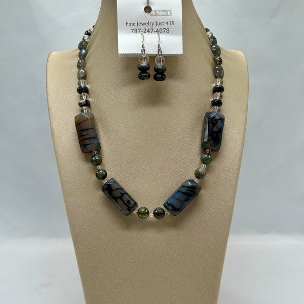 "Brick", Agate & Labradorite necklace