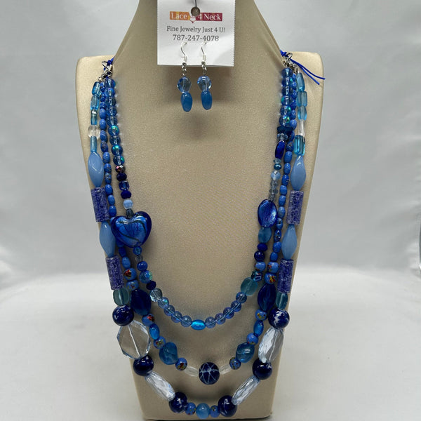 "Cerulean", 3-Layers, Mixed Beads necklace
