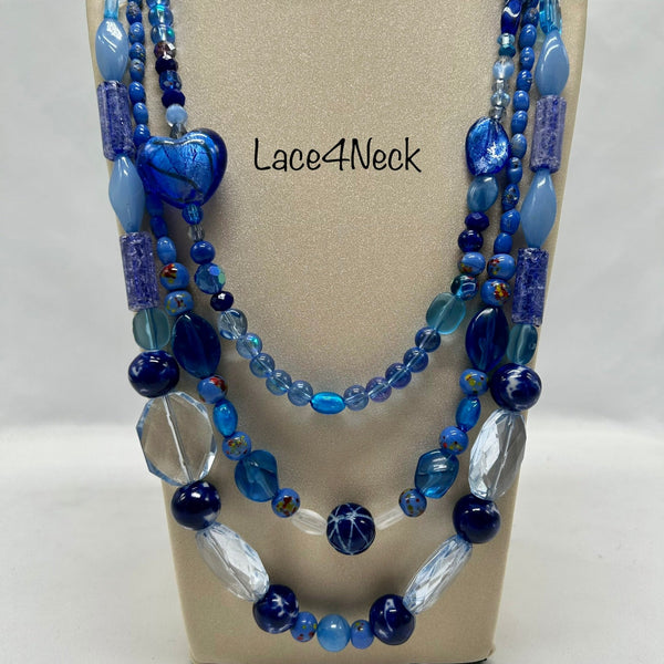 "Cerulean", 3-Layers, Mixed Beads necklace