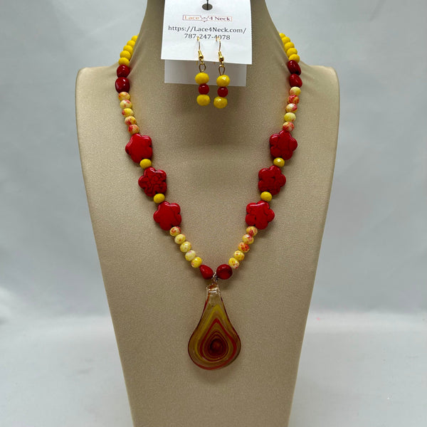 "Citrus", Coral, Howlite & Murano Glass necklace
