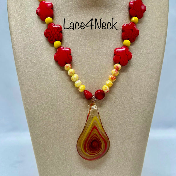 "Citrus", Coral, Howlite & Murano Glass necklace