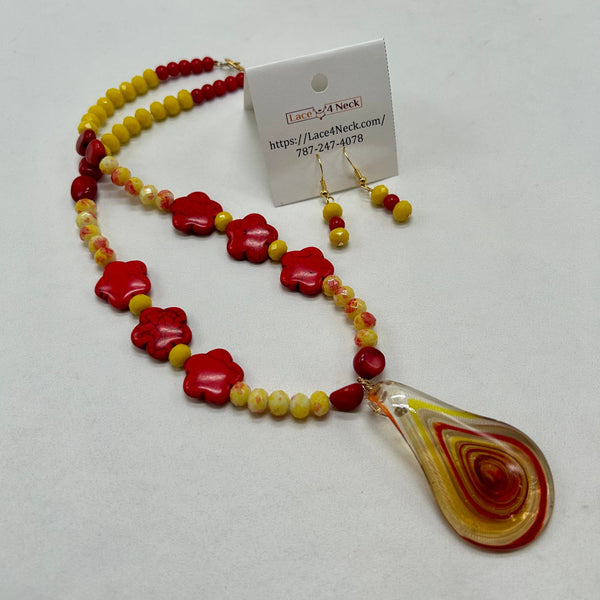 "Citrus", Coral, Howlite & Murano Glass necklace