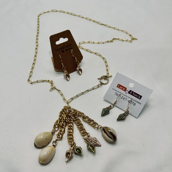 Jewelry set with necklace and earrings on a white background