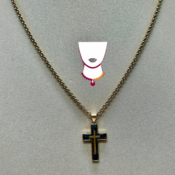 Necklace with a cross pendant on a gray background