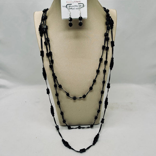 “Ebana”, Black Obsidian 3-Layer necklace