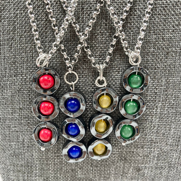 "Energy 13', Cat Eye and Hematite SS chain