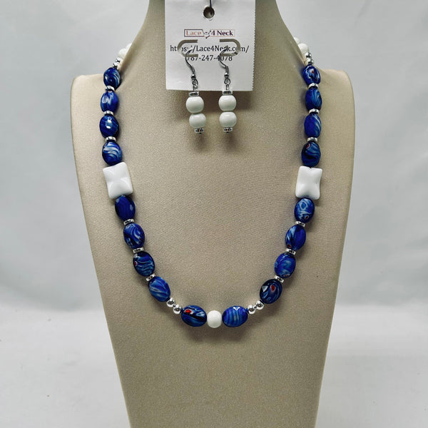 “Fabric”, Blue Acrylic & Glass necklace