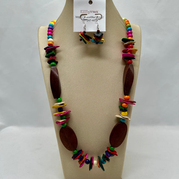 “GeoCoco”, Coconut Shell & Mix Color Wood necklace