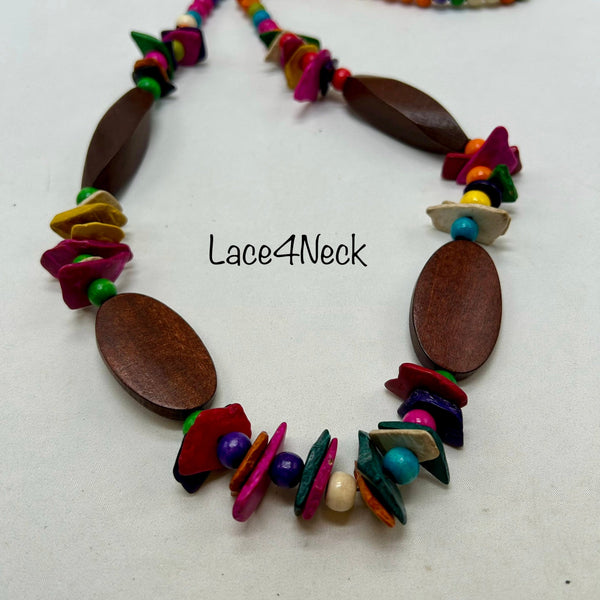“GeoCoco”, Coconut Shell & Mix Color Wood necklace