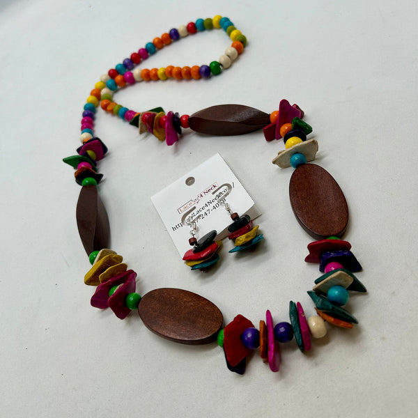 “GeoCoco”, Coconut Shell & Mix Color Wood necklace