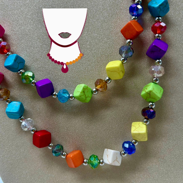 “Harlequin”, Mixed Color Howlite necklace
