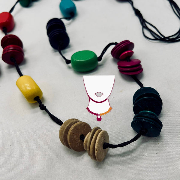 “Kokara”, Colored Wood & Coconut Shells necklace