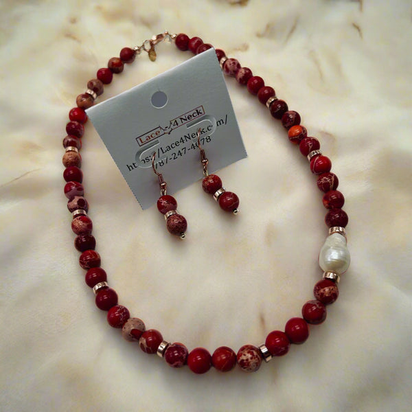 “Mar Rojo”, FW Pearl & Red Sea Sediment Jasper necklace