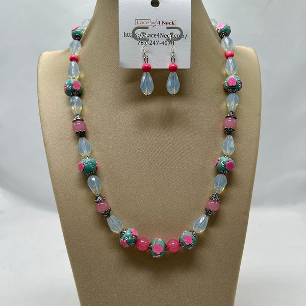 “Peony”, Tibetan Style Clay & Glass necklace