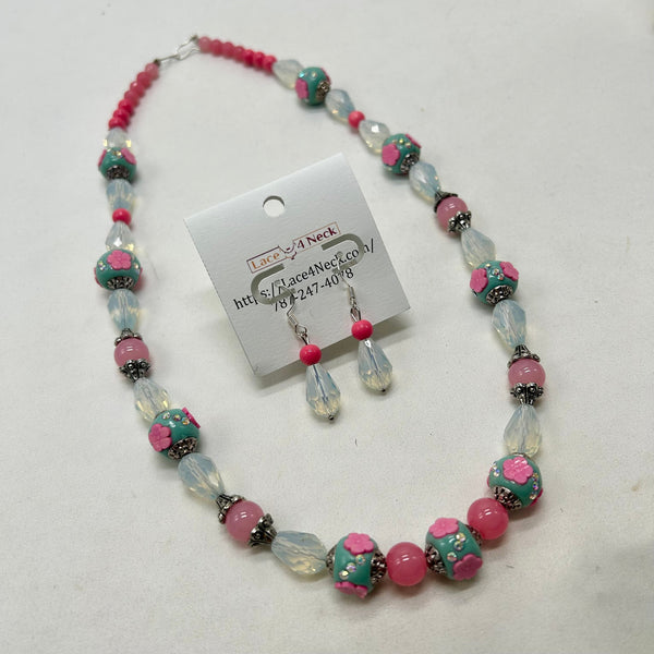 “Peony”, Tibetan Style Clay & Glass necklace
