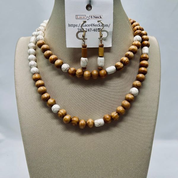 "Zuria" Wood & Howlite necklace