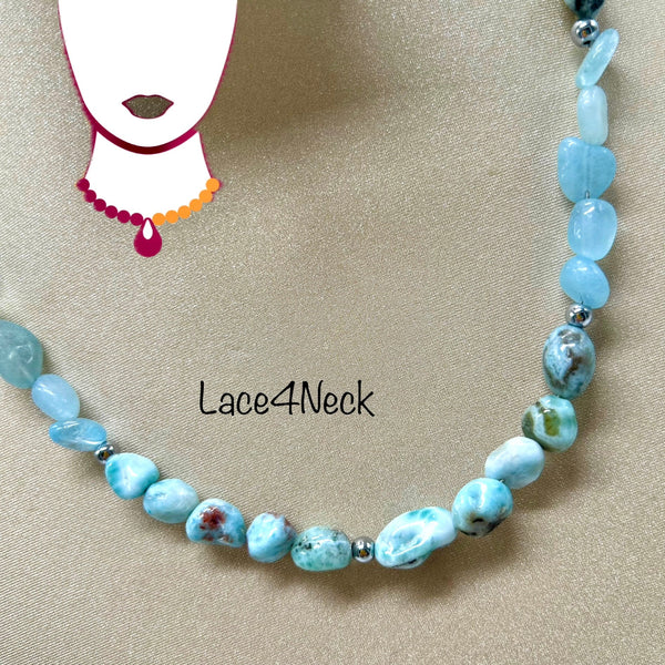 “Aguamar”, Aquamarine & Larimar necklace