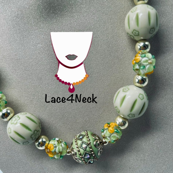 “Alicia,” Cat Eye, Lampwork, Porcelain necklace