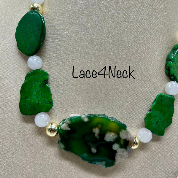 “Althea”, Chalcedony, Magnesite & Jade necklace