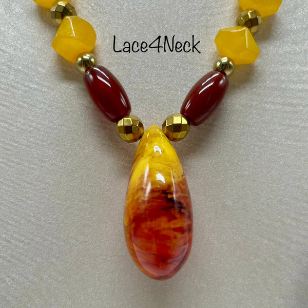 “Ambra”, Amber & Carnelian necklace