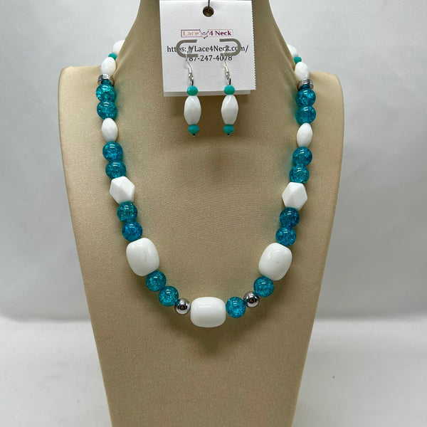 “Aqua”, Crackled Glass & Porcelain necklace