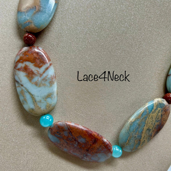 “Aqualis”, Goldstone & Jasper necklace