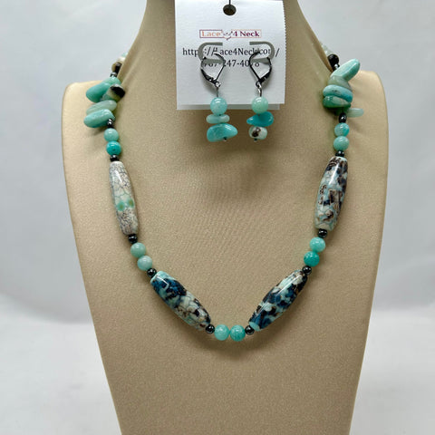 “Aquarelle”, Enamel Agate & Amazonite necklace