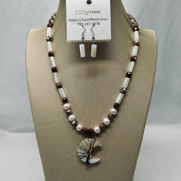 “Astro,” Dzi, Mother of Pearl, and Freshwater Pearl necklace
