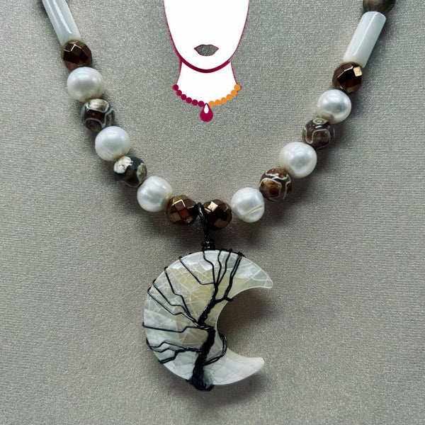 “Astro,” Dzi, Mother of Pearl, and Freshwater Pearl necklace