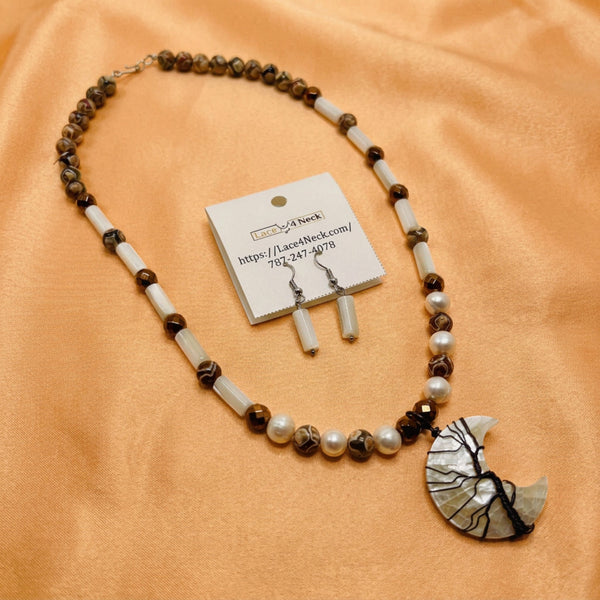 “Astro,” Dzi, Mother of Pearl, and Freshwater Pearl necklace