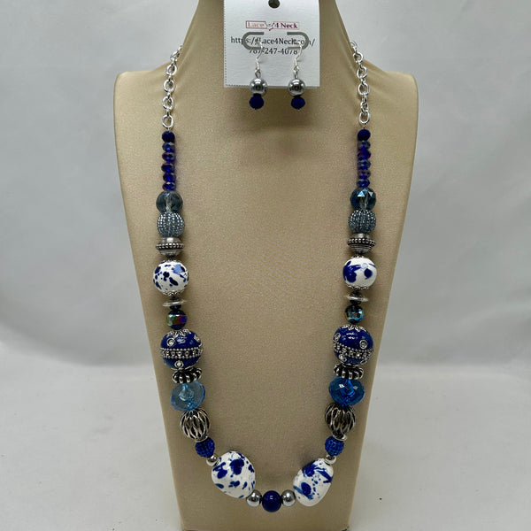 “Azurea”, Ceramic, Glass & Metal necklace