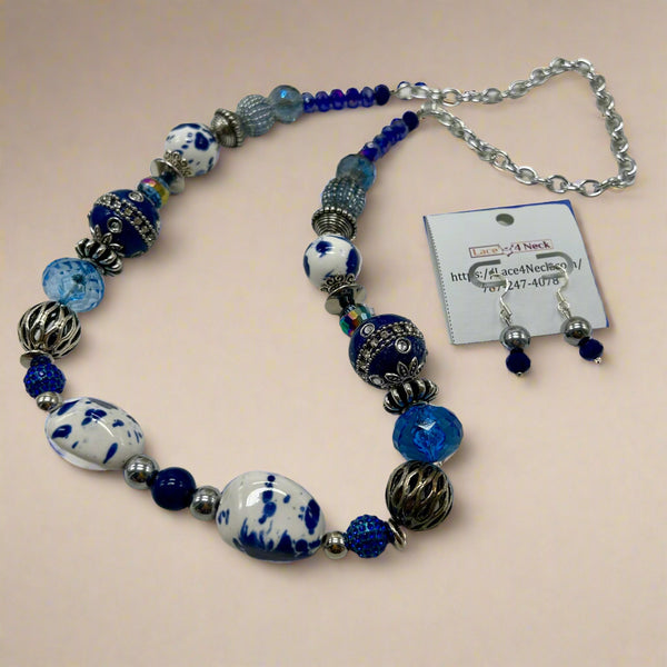 “Azurea”, Ceramic, Glass & Metal necklace