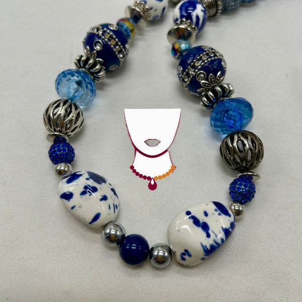 “Azurea”, Ceramic, Glass & Metal necklace