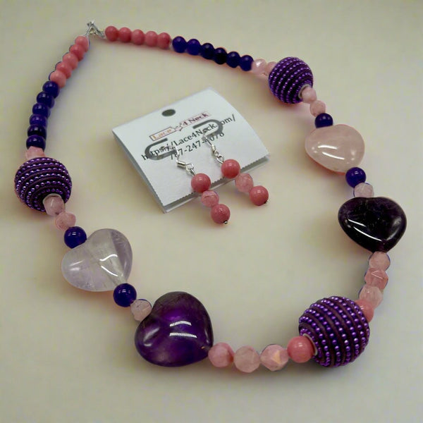 “Bihotzak”, Quartz & Rhodonite necklace