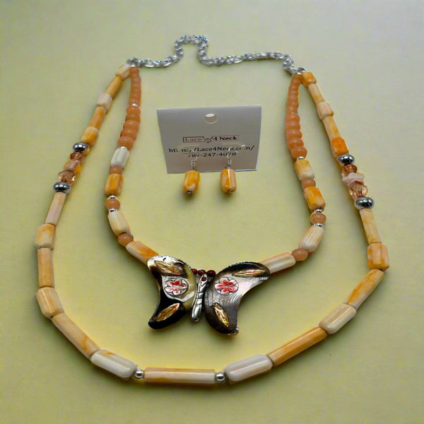 “Borboleta”, Acrylic, Hematite & Mother of Pearl necklace