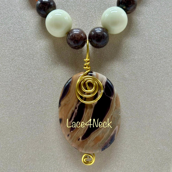 “Brown Rays”, Jade, Jasper, and Sandstone necklace