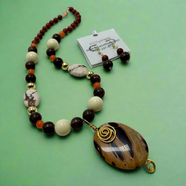 “Brown Rays”, Jade, Jasper, and Sandstone necklace