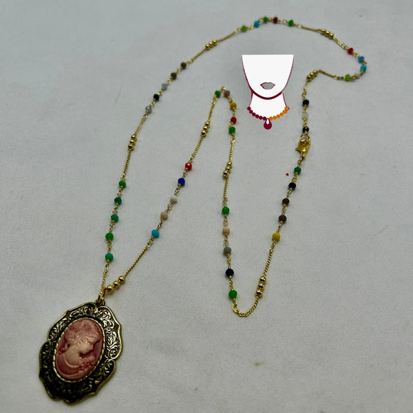 “Cameo”, Glass & Cameo Pendant Chain