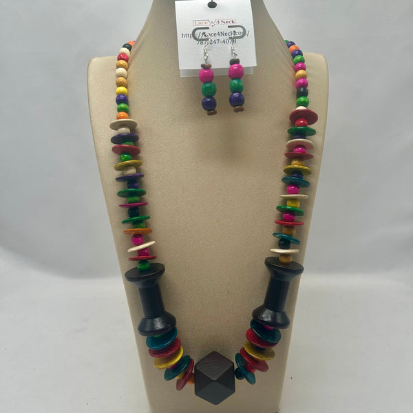 “Carrete”, Mixed Colored Woods necklace