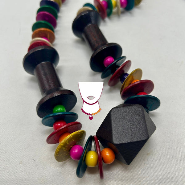 “Carrete”, Mixed Colored Woods necklace