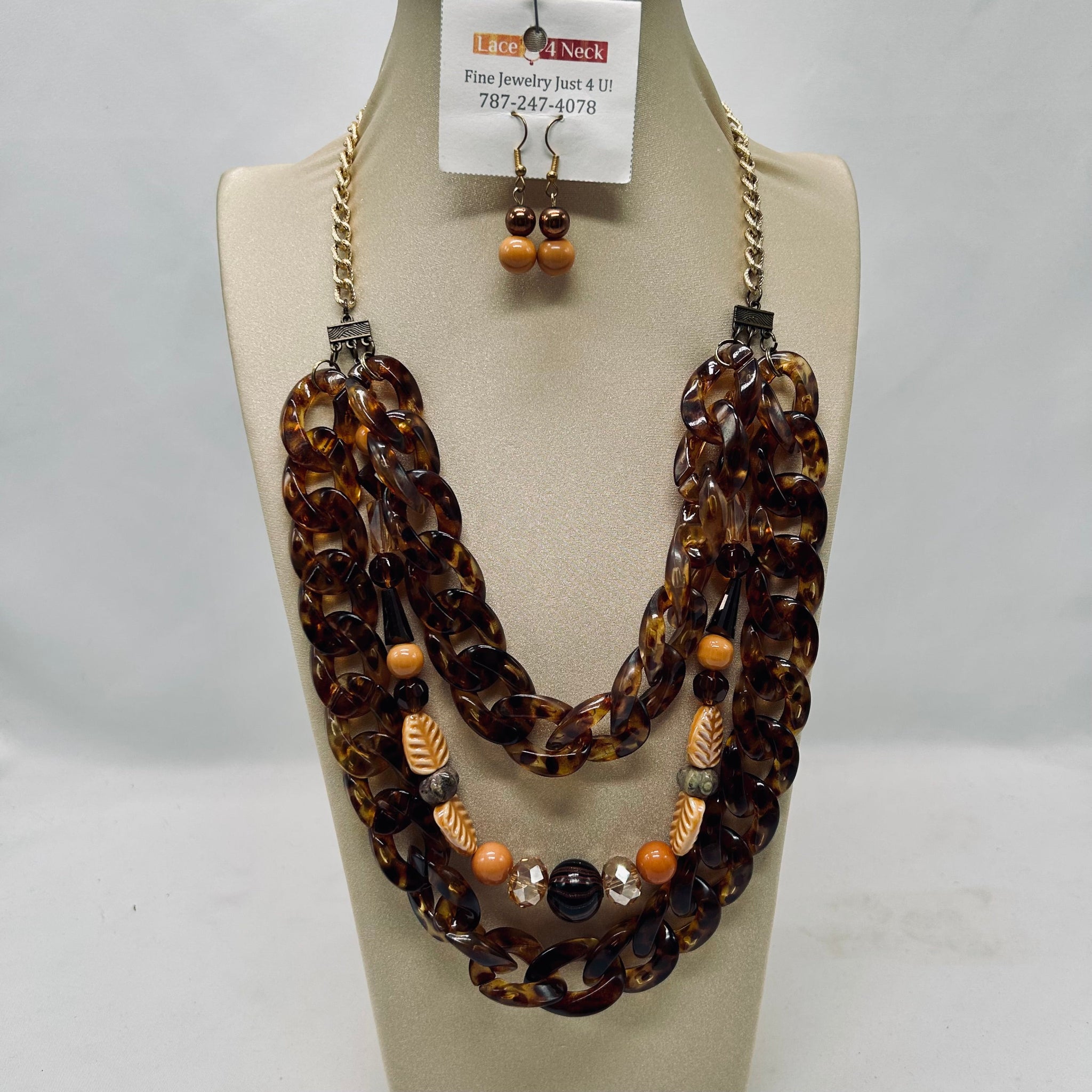 "Cheetah", 3-Layer Mixed Beads necklace