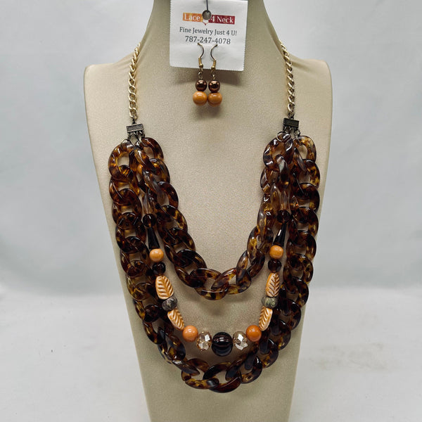 "Cheetah", 3-Layer Mixed Beads necklace