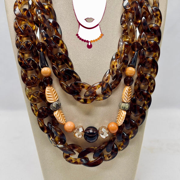"Cheetah", 3-Layer Mixed Beads necklace
