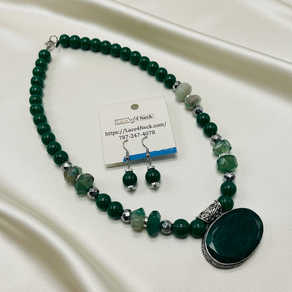 “Cleopatra,” Brazilian Emerald, Cherry Blossom Agate & Aventurine necklace