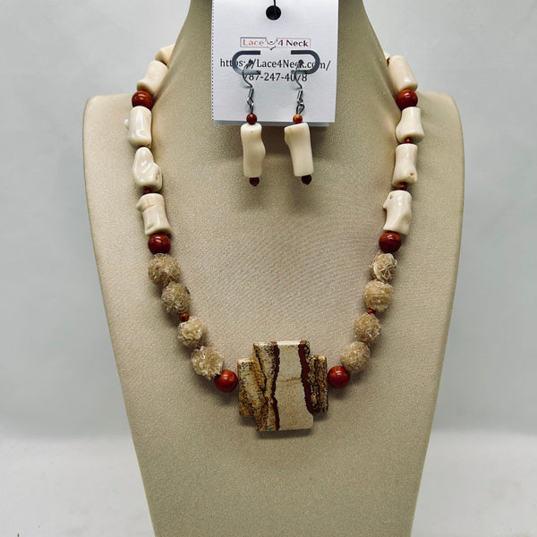 “Coral Bone”, Coral, Dessert Rose & Magnesite necklace