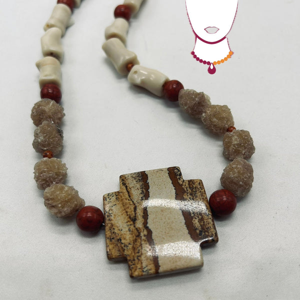 “Coral Bone”, Coral, Dessert Rose & Magnesite necklace