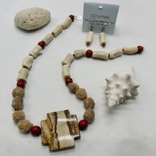 “Coral Bone”, Coral, Dessert Rose & Magnesite necklace