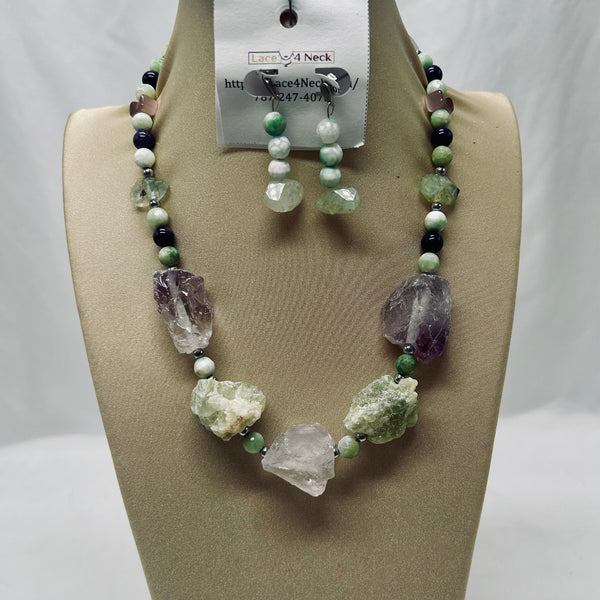 “Crescita,” Amethyst, White-Mint Jade & Prehnite necklace